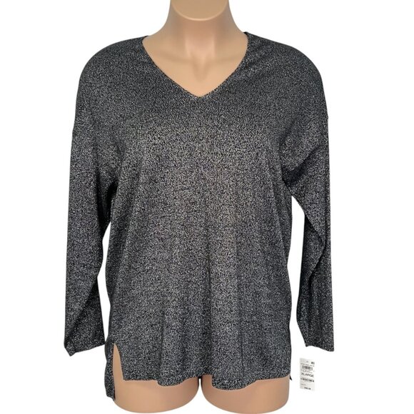 INC International Concepts Womens Lurex V Neck Sweater Black Silver size XL - Picture 2 of 11